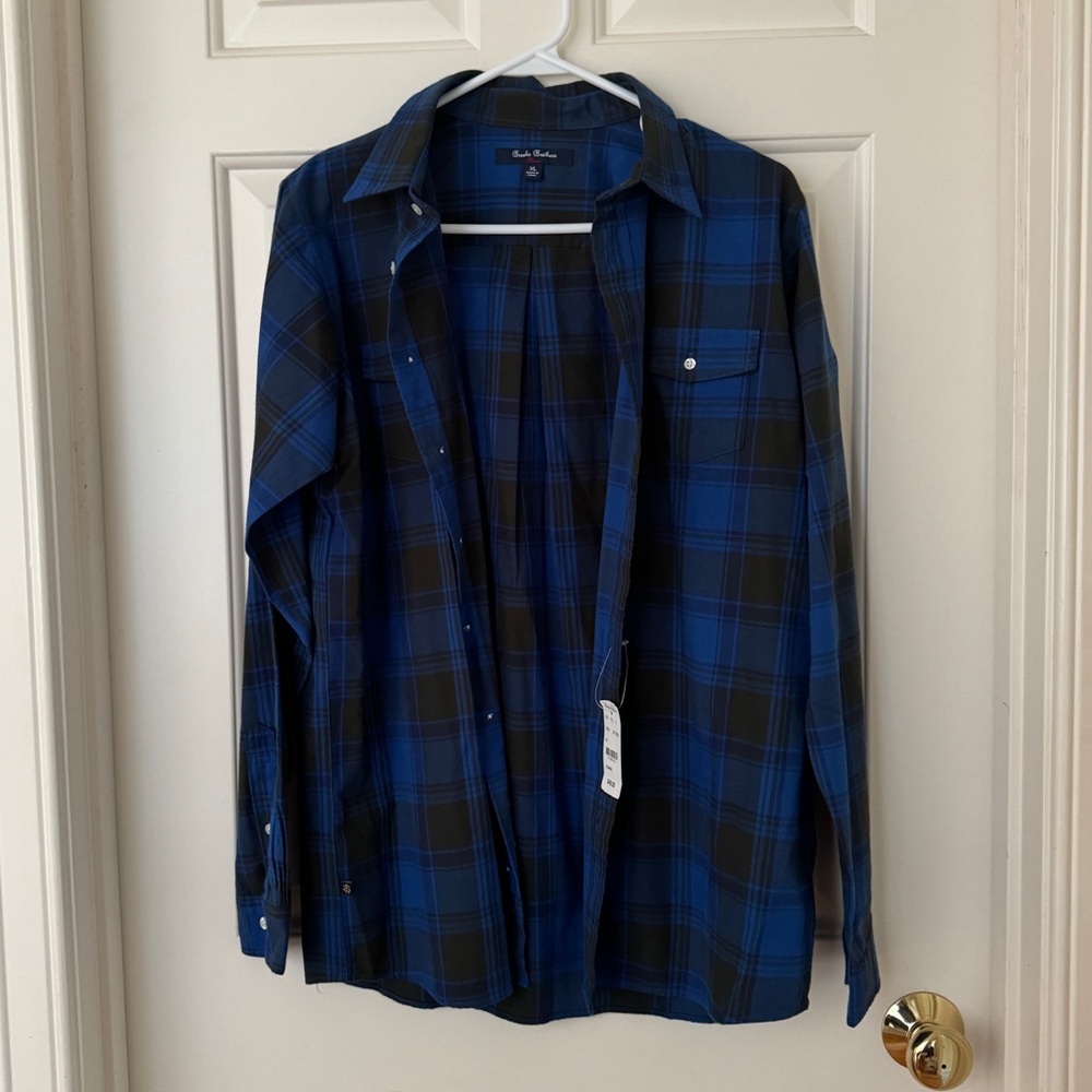 NWT Brooks Brothers Boys Black & Blue Plaid Flannel
